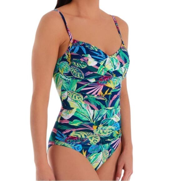 Bleu Rod Beattie Tropical Floral Cinched Waist Full Piece Swimsuit - Picture 3 of 7